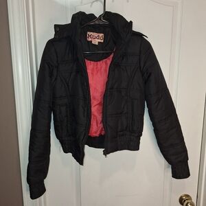 Mudd /Hooded Black and Pink Puffer Jacket Quilted Insulated /